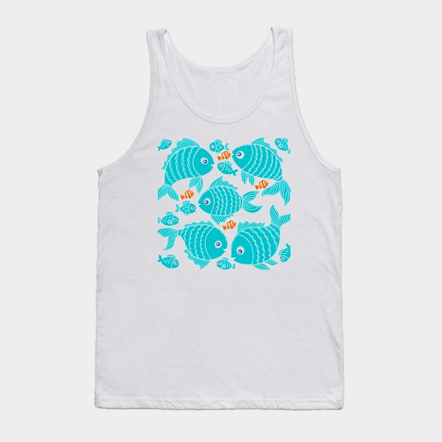 Blue and orange fish pattern Tank Top by Murray Clothing